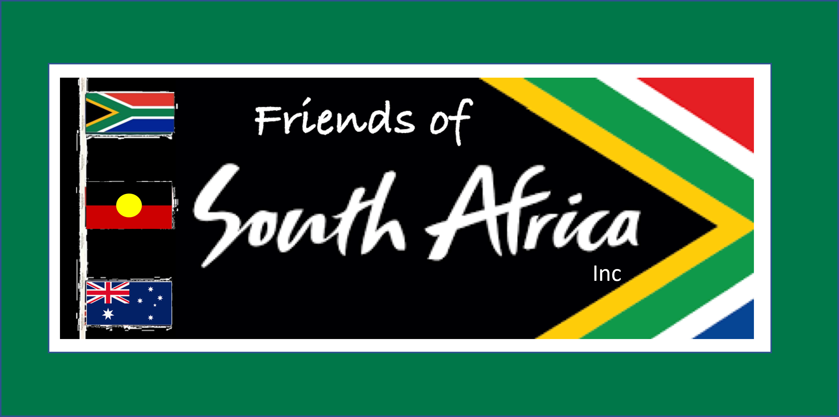 Friends of SA with South african aboriginal and Aussie flags